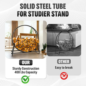 IDZO firewood rack suitable for indoor or outdoor spaces.