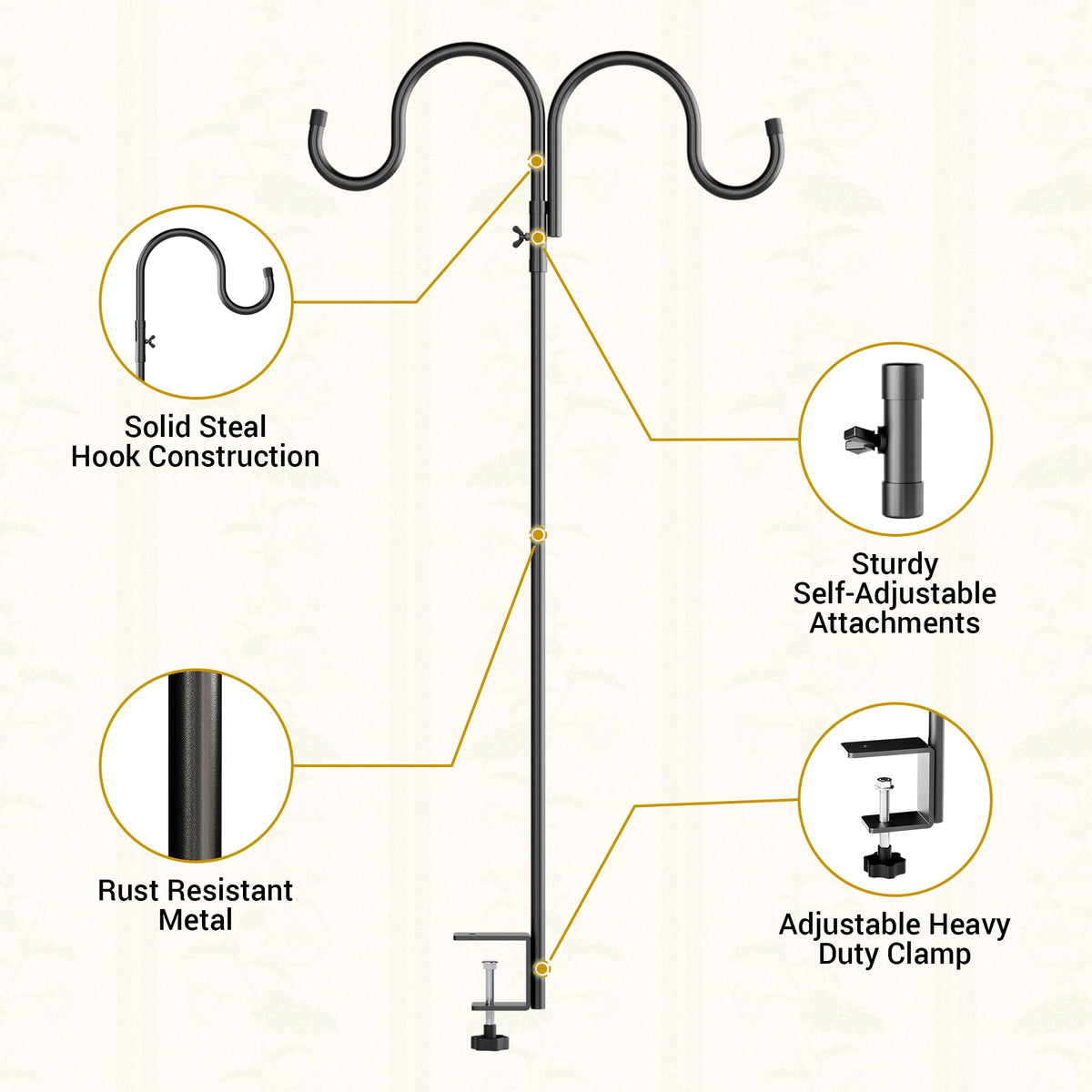 IDZO outdoor hanging hook showcasing planters and lanterns