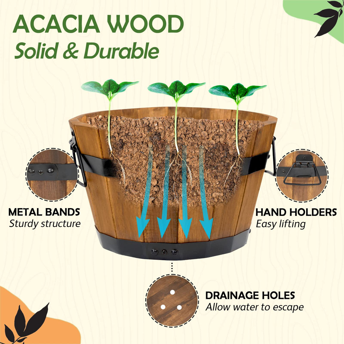 IDZO planter drainage holes prevent water buildup for healthier roots