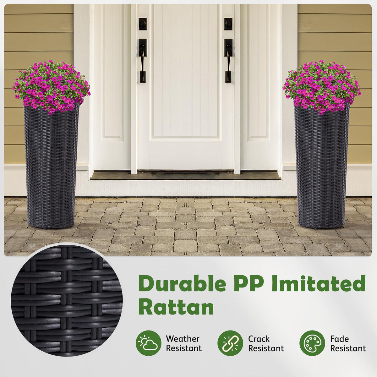 IDZO round rattan flower pots for outdoor use highlight natural texture and versatility.