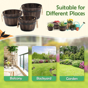 IDZO set3 wooden barrel planter outdoor suits patios and balconies with timeless style.