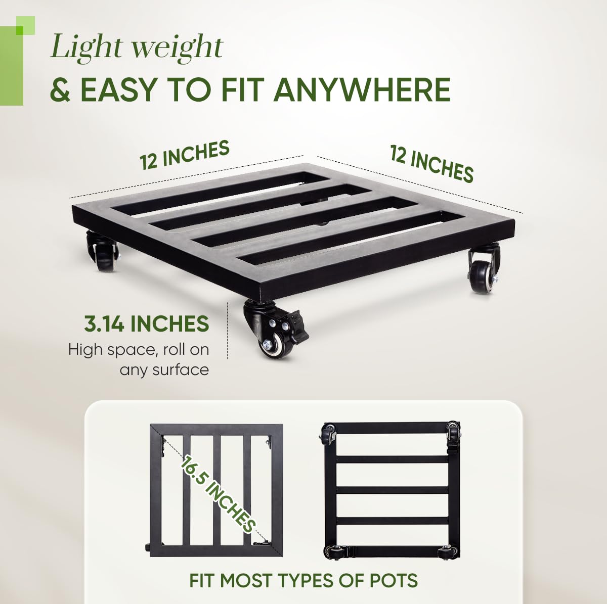 IDZO heavy-duty steel caddy handles up to 385 lbs for plants and pots