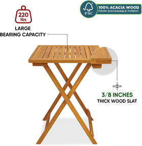 IDZO square table outdoors with teak-like finish and sturdy build