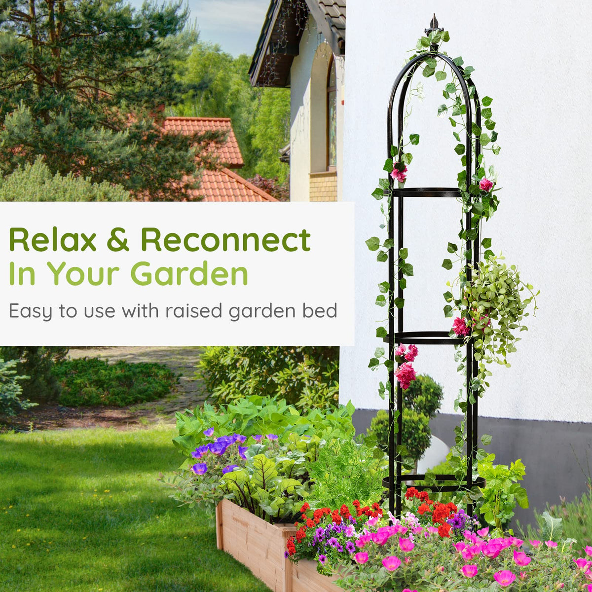 IDZO stone-look garden obelisk adds visual appeal to outdoor spaces