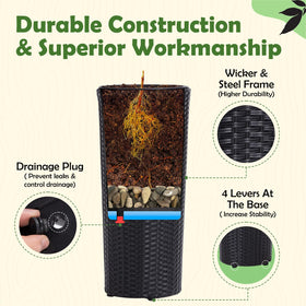 IDZO tall black wicker planter close-up reveals sturdy durable material.