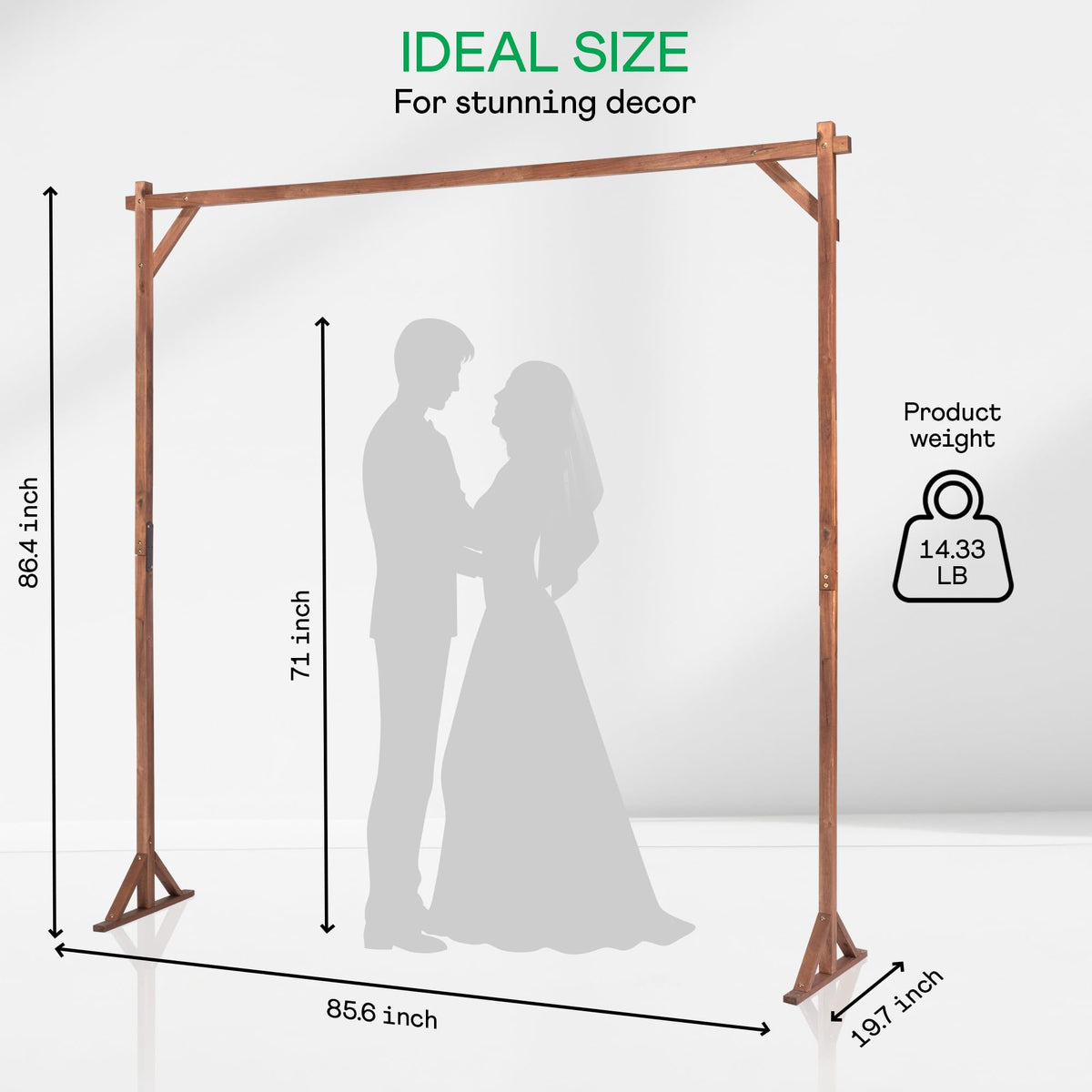 IDZO wedding arch stand front view with stabilizing base for garden weddings