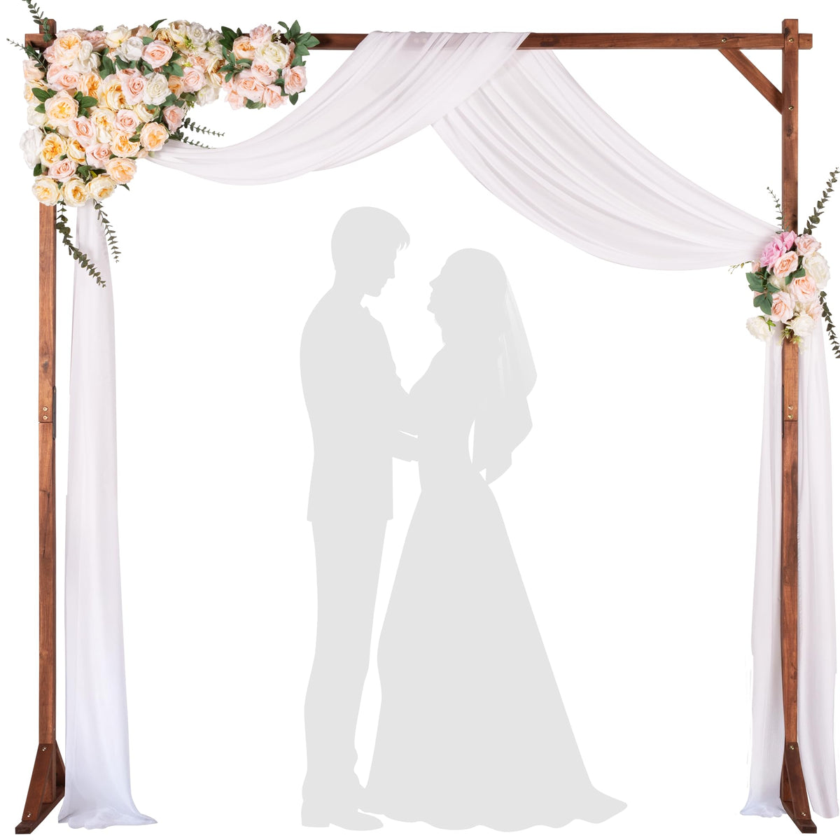 IDZO wedding arch stand side view showing durable acacia wood frame for outdoor ceremonies