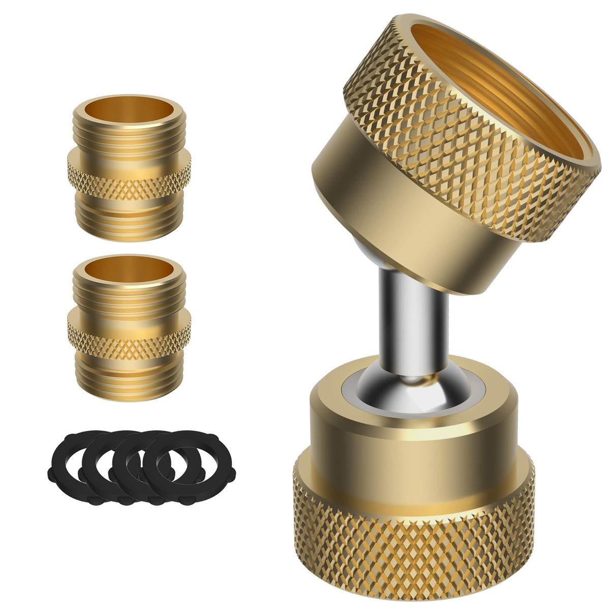 iFealClear all metal swivel connector with brass faucet adapter showing durable build for outdoor use