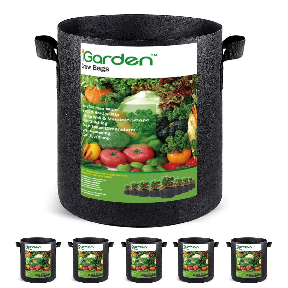 iGarden tall 20-gallon grow bag with handles for easy transport of soil