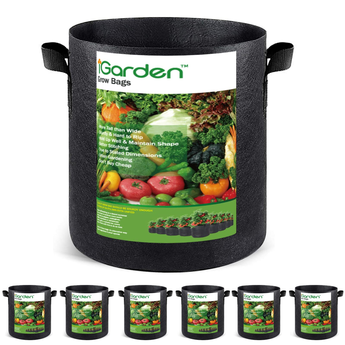 igarden tall 7-gallon grow bag with handles for easy transport and upright stability