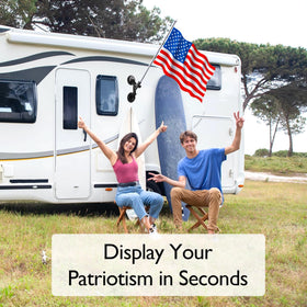 IGRARK flag-pole assembly on an RV showing versatile mounting.