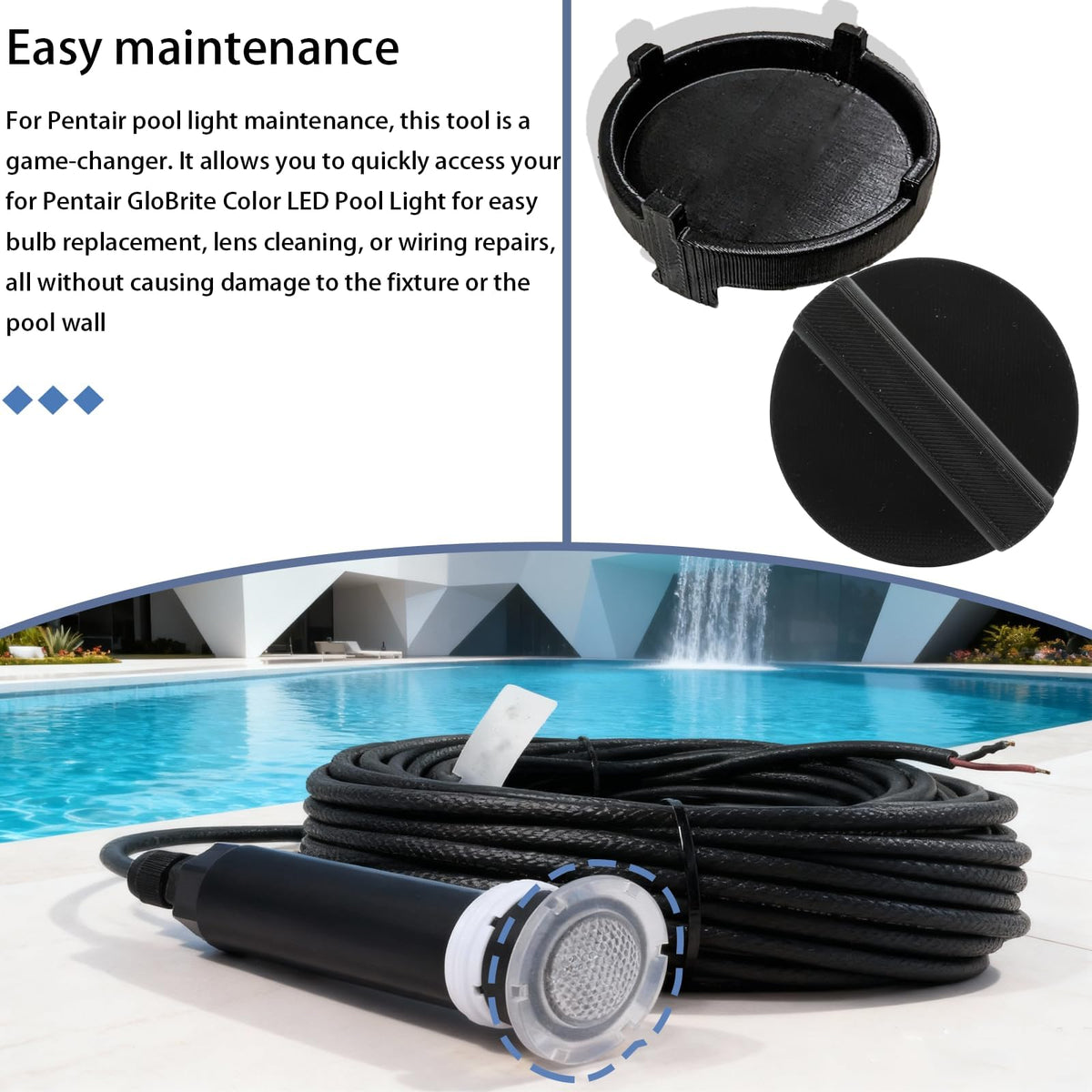 Ignalu Pentair Globrite bulb replacement access supports quick bulb changes and lens cleaning.