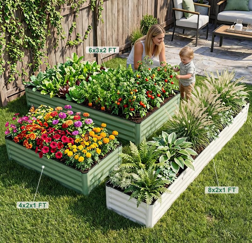 IGOHEALS in-use garden bed with herbs and vegetables demonstrates versatile planting space.