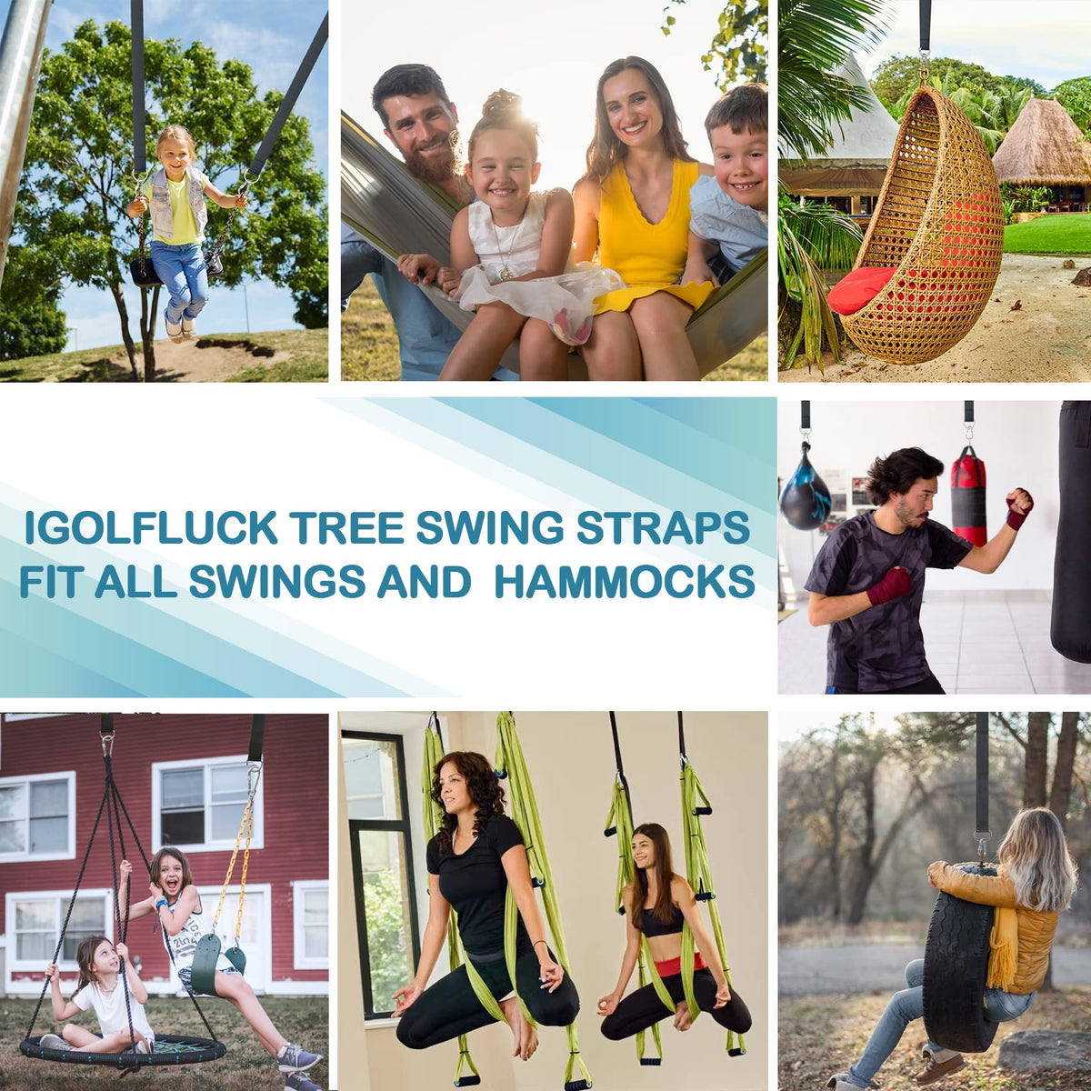 Igolfluck compatibility with swings and hammocks across 4-25 ft lengths.
