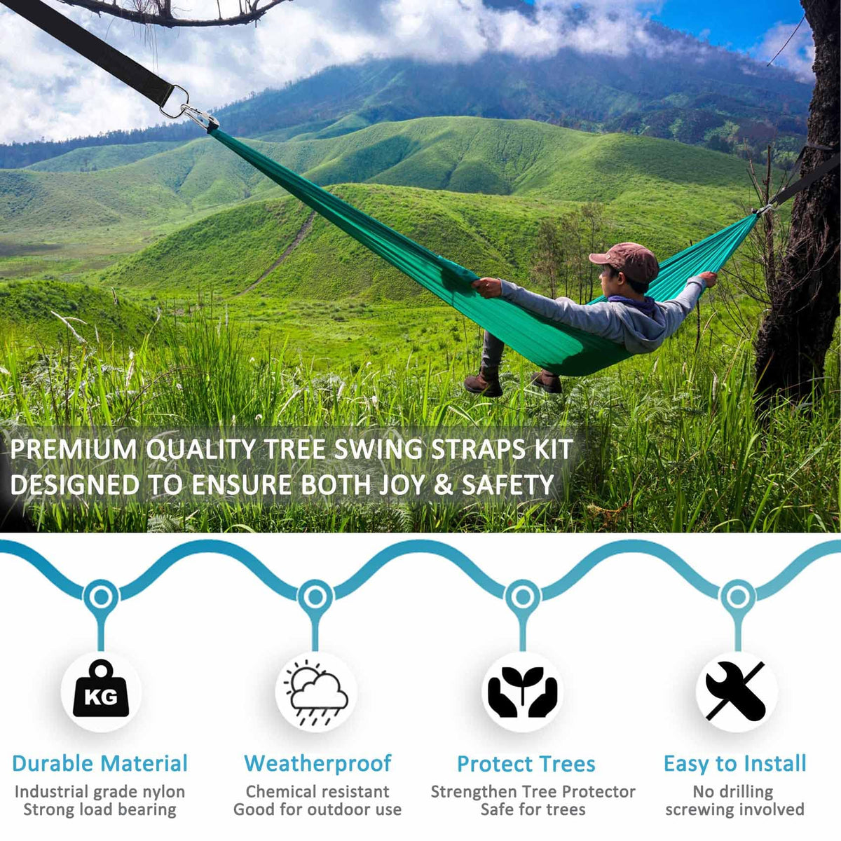 Igolfluck tree protectors prevent bark wear during use.