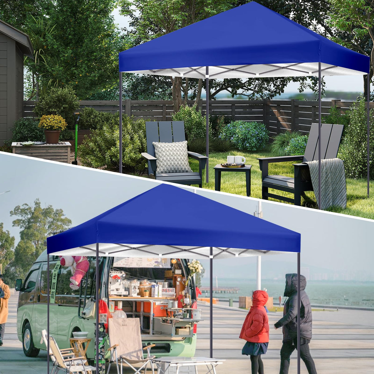 Blue canopy top close-up highlighting durable silver coating