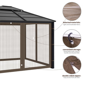 Iheqard coffee colored netting adds privacy for outdoor dining and lounging.