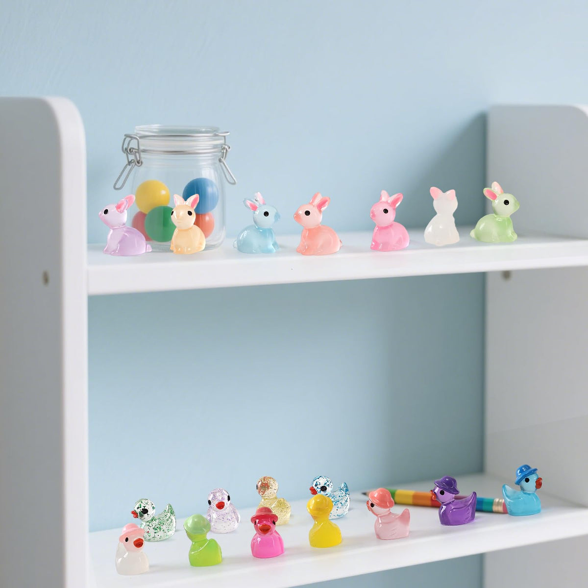 IHFAIO mini resin rabbits for cute table decor and collectible displays