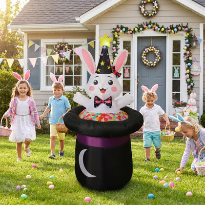 IHGYT 5ft inflatable Easter bunny with magic hat glows at night to draw attention.