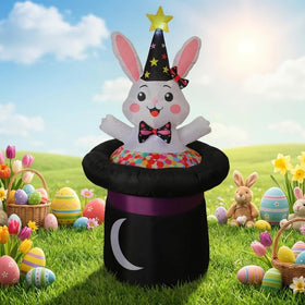 IHGYT bunny wearing wizard hat with LED lights enhances outdoor display after dark.