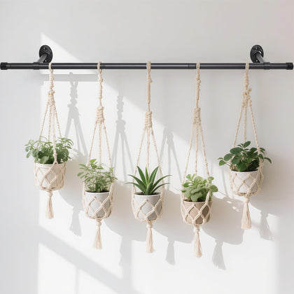 Ihomepark 44-5 inch plant hanging rod in black displays vertical greenery for space-saving indoor gardening.
