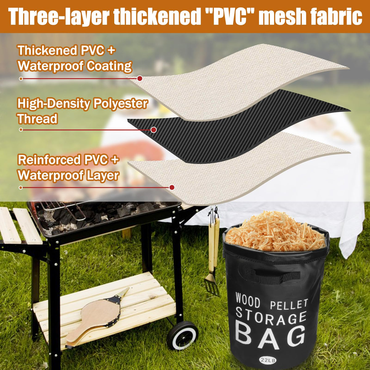 IIIBUMWOW waterproof 500D PVC material highlights weatherproof durability for outdoor use.