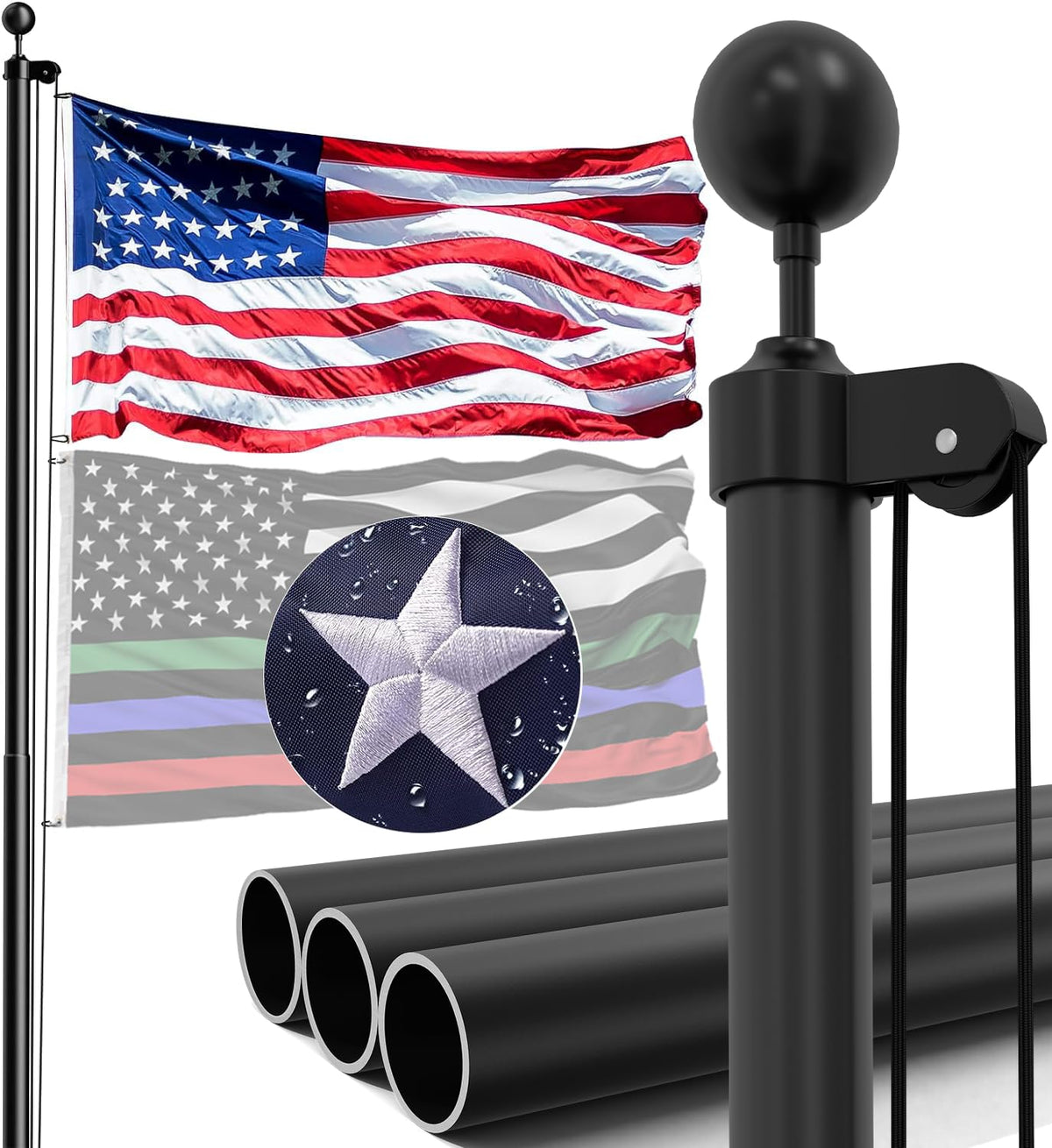 IIOPE 16FT flag pole base and bottom tube showing sturdy reinforcement for stable outdoor display