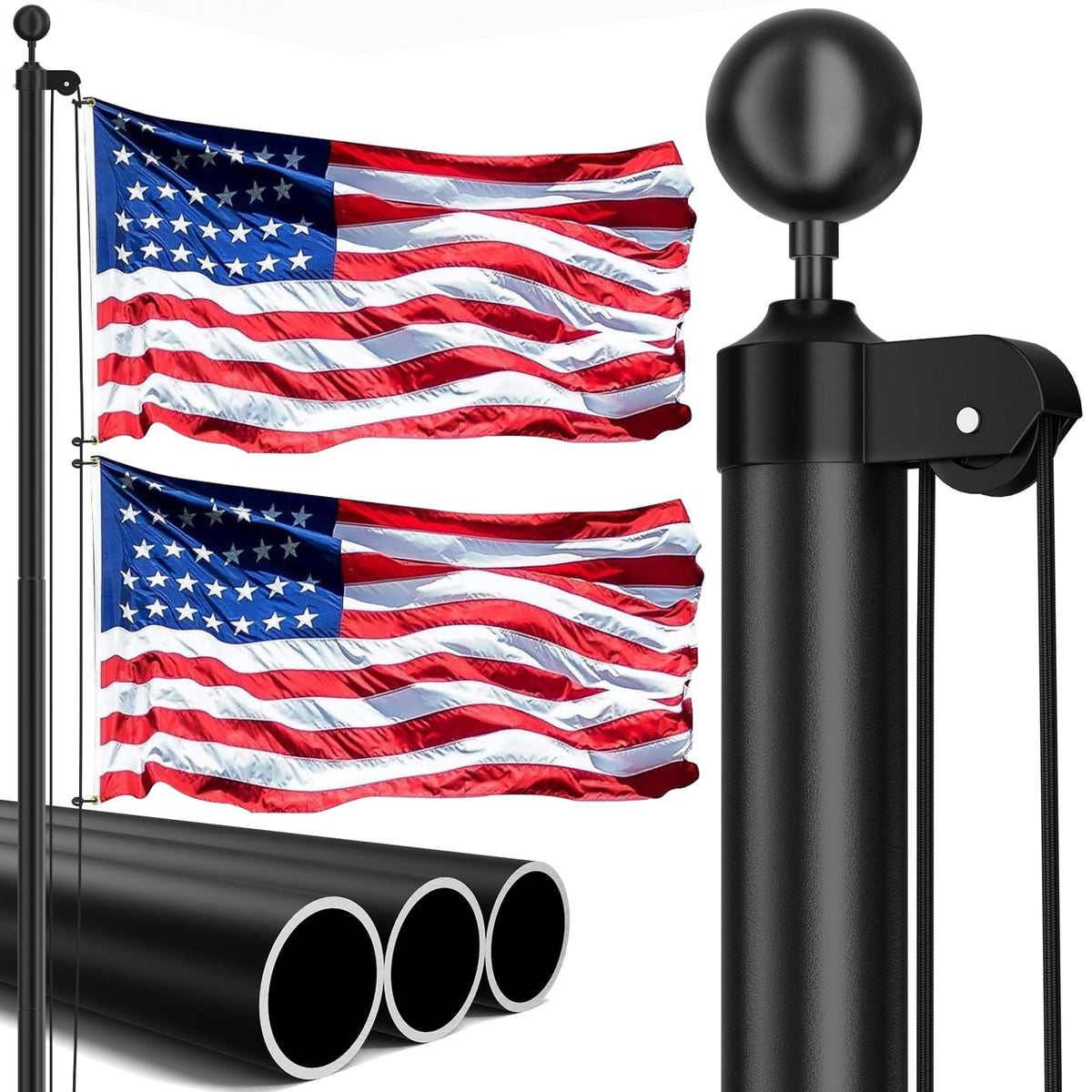 IIOPE 20ft flag pole assembly shows sturdy, rust-resistant aluminum for outdoor display