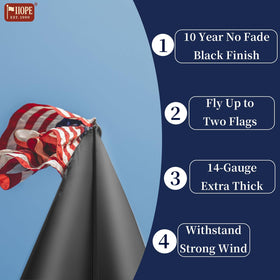 IIOPE black ball finial atop flag pole with weather-ready finish