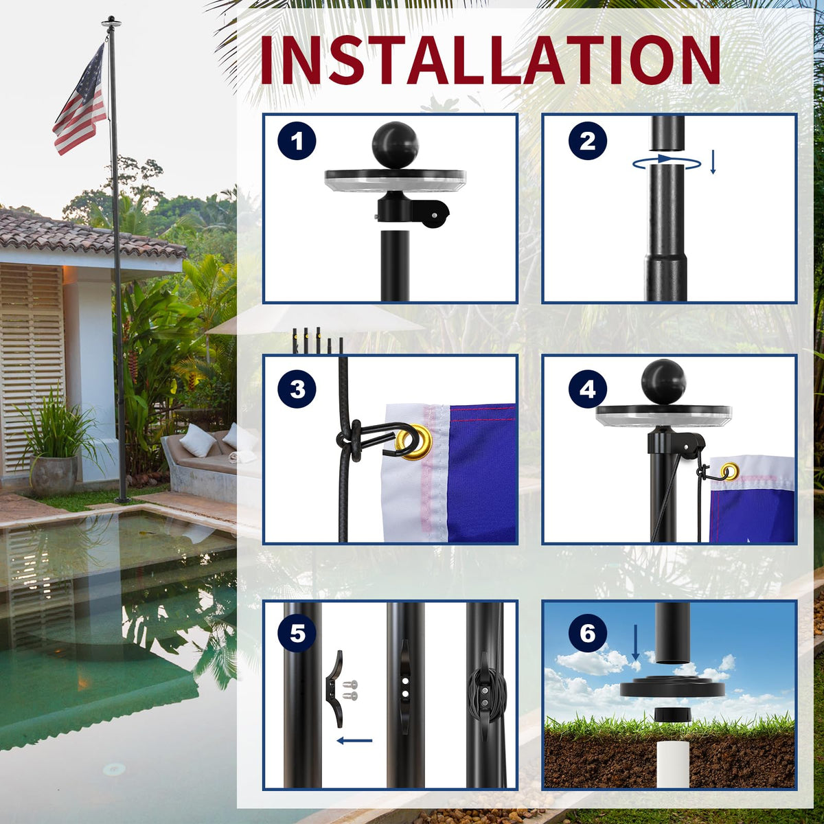 IIOPE easy-installation flag pole kit for quick setup.
