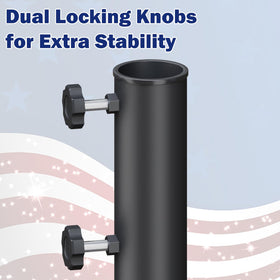 IIOPE dual locking knobs securing flagpole firmly against wind.