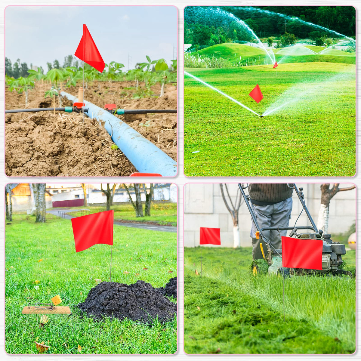IKAYAS white marking flags on stake with 15-inch wire for precise garden layout.