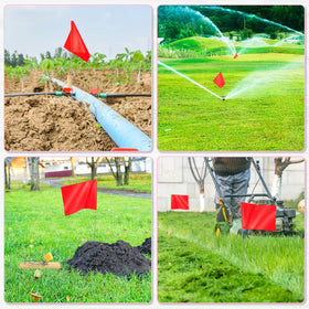 IKAYAS white marking flags on stake with 15-inch wire for precise garden layout.