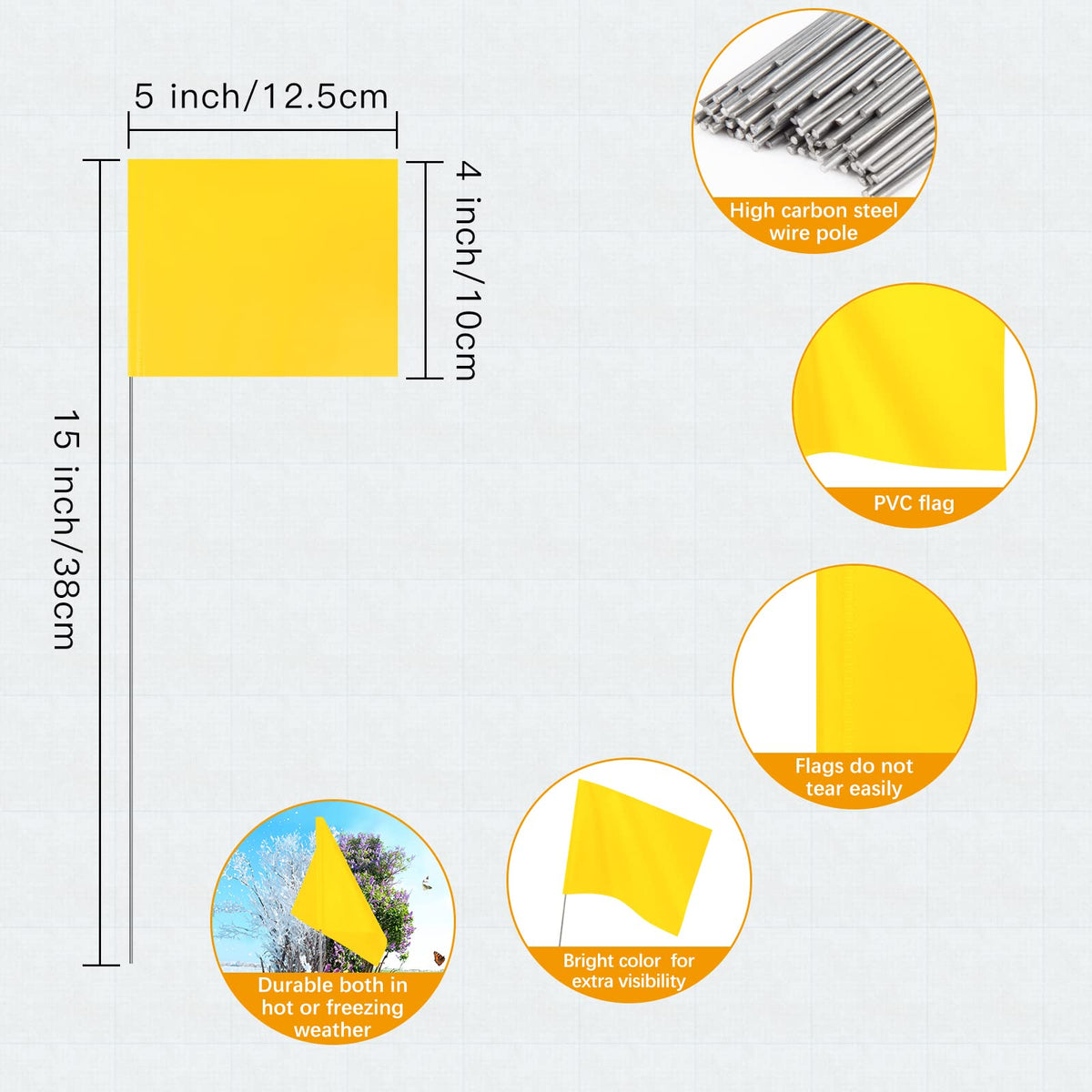 IKAYAS PVC yard marker flags are durable and reusable for lawn marking tasks.