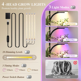ikkle four head LED grow lights illuminate every tier for year round plant health