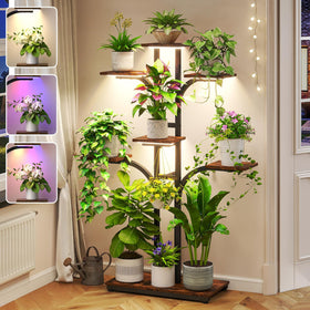ikkle plant stand with tree shape and lights enhances corner decor for indoor gardens