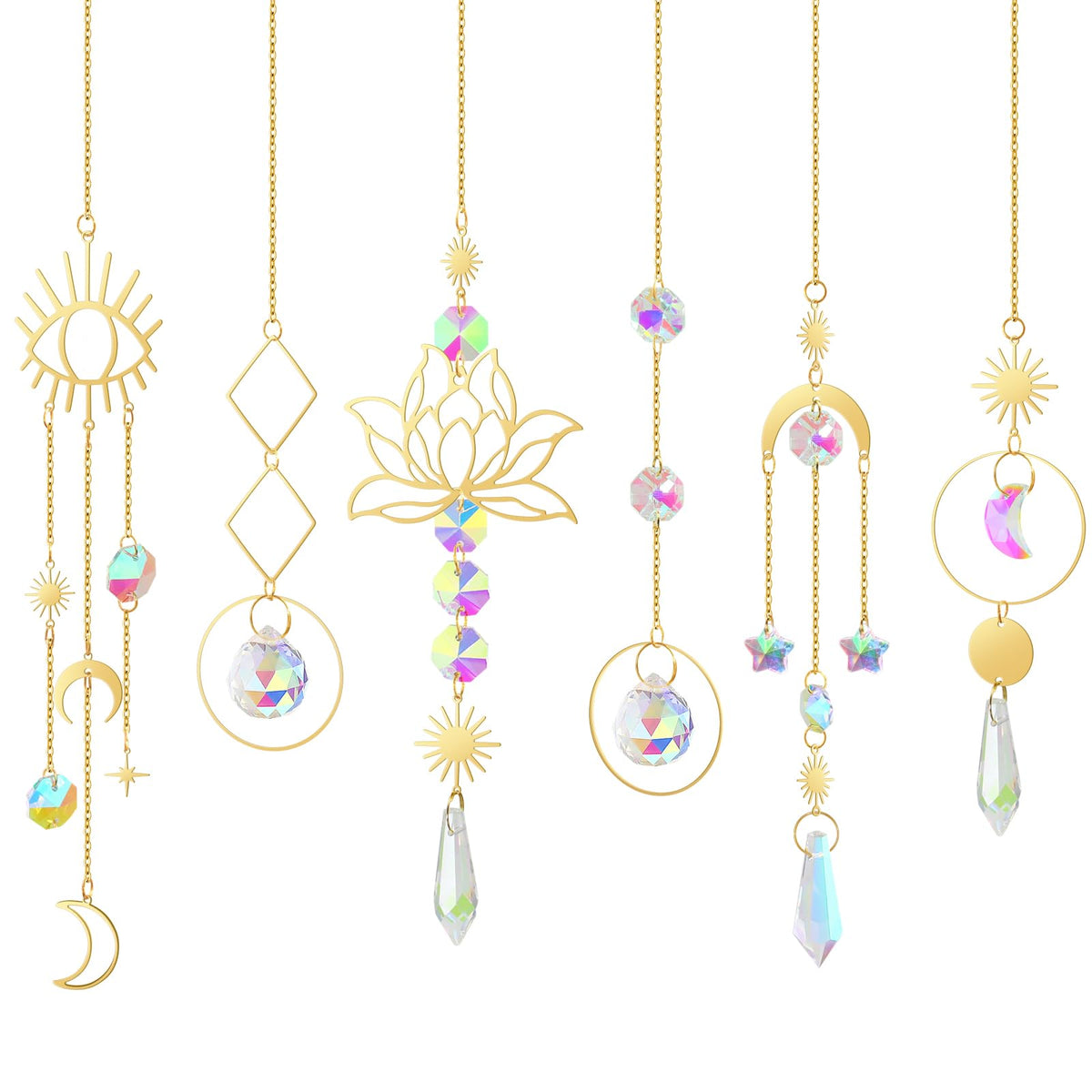 ilclviz six-piece colorful crystal suncatcher chains creating window color reflections