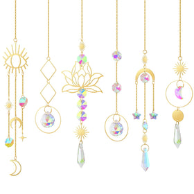ilclviz six-piece colorful crystal suncatcher chains creating window color reflections