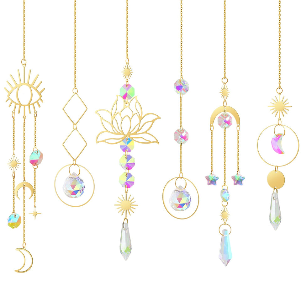 ilclviz six-piece colorful crystal suncatcher chains creating window color reflections