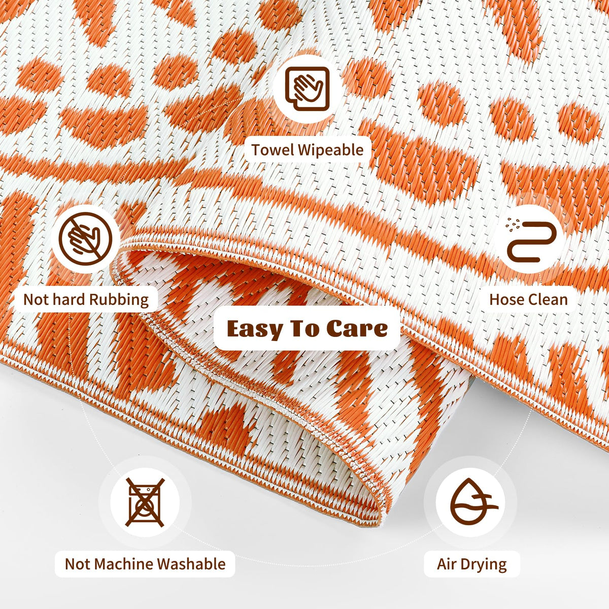 Ileading outdoor rug, easy to clean, orange geometric pattern for messy outdoor areas.