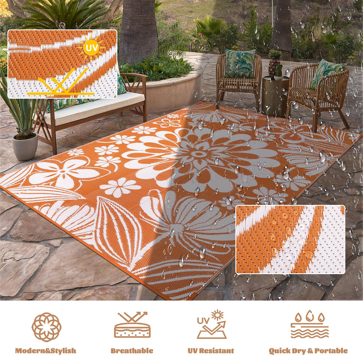 Ileading rug for RV camping, easy cleaning and water resistance