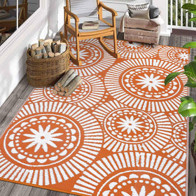 Ileading outdoor rug 6x9 orange geometric pattern for patios