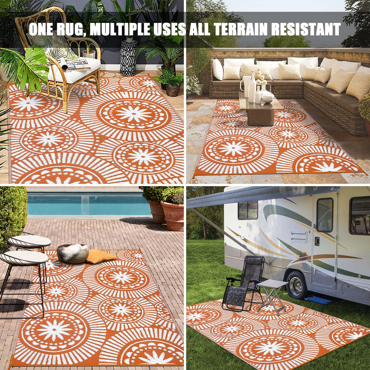 Ileading outdoor-use rug ideal for decks, pools, beaches