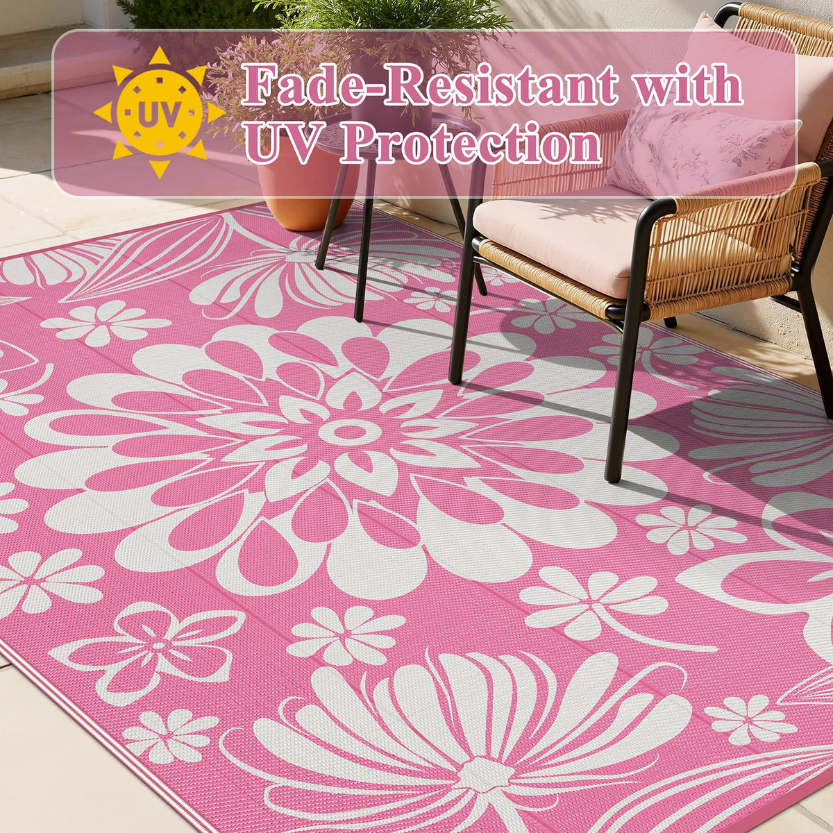 Ileading UV-coated rug resists fading under sunlight.