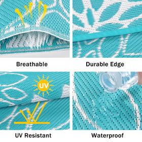 Close-up of Ileading plastic straw rug weave reveals durable, waterproof material.