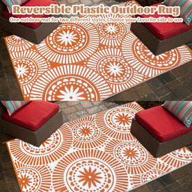 Ileading portable camping rug 9x12ft in orange, folds for travel.