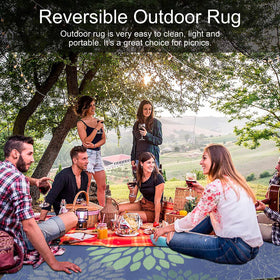 Ileading portable RV mat folds compactly with carry bag for trips.