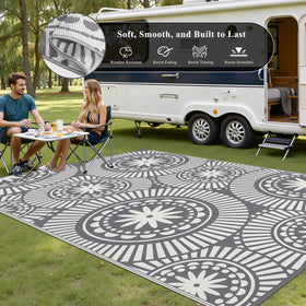 Ileading reversible outdoor rug offers two designs for flexible outdoor styling