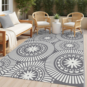 Ileading reversible outdoor rug grey 5x8 demonstrates two-sided geometry for versatile outdoor styling.