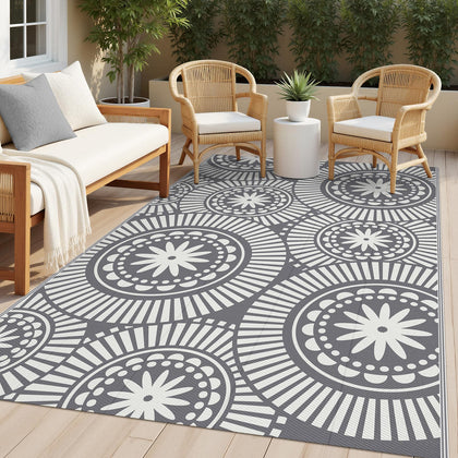 Ileading reversible outdoor rug grey 5x8 demonstrates two-sided geometry for versatile outdoor styling.
